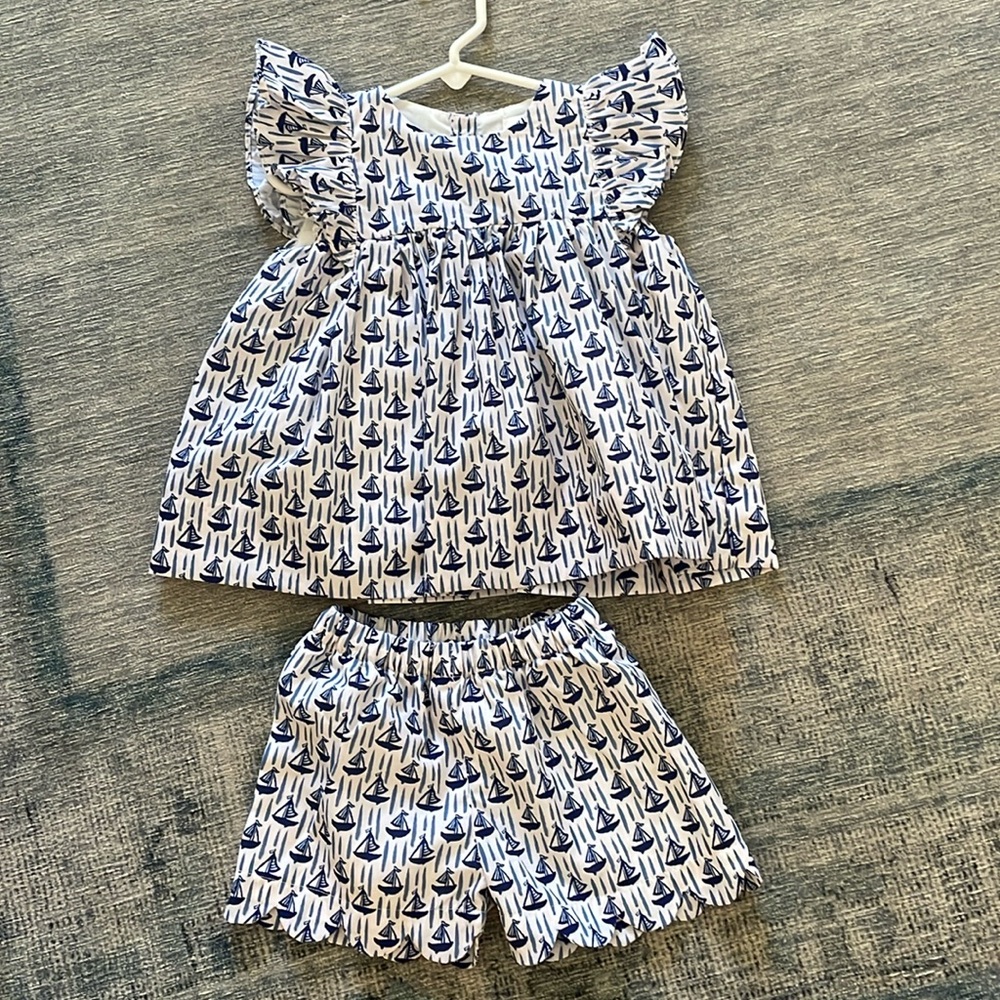 Sail boat print top and shorts. 3T. Eliza James
